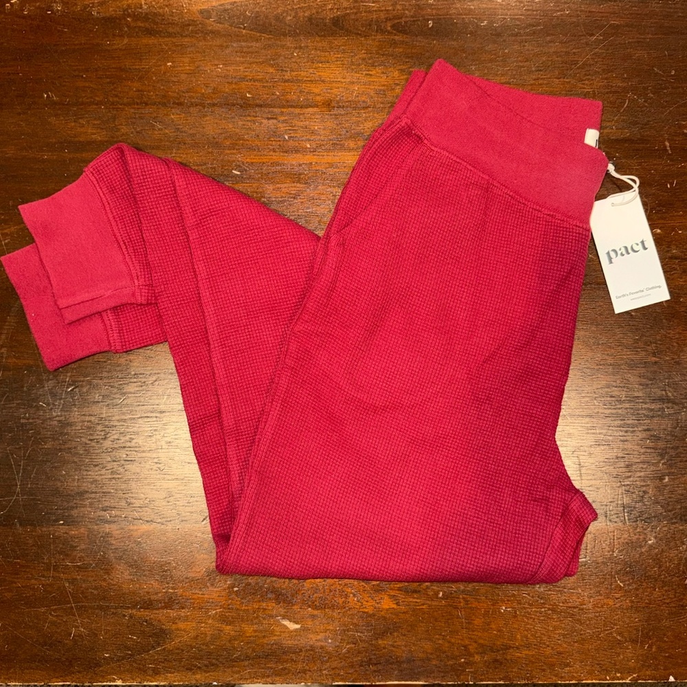Pact Organic Cotton Waffle Knit Lounge Pants Joggers Red - Size M